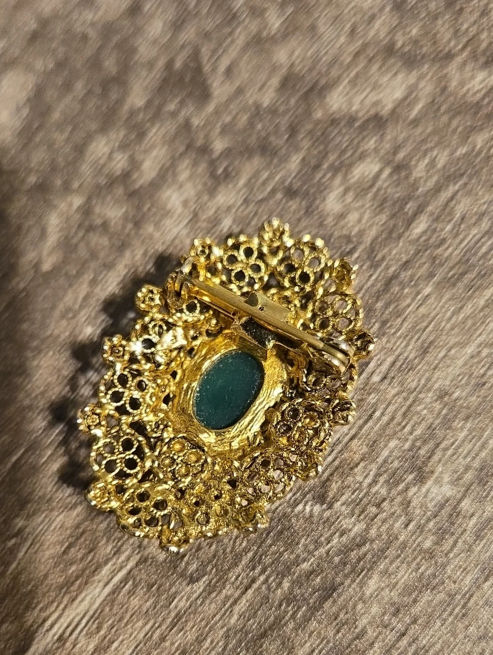 Vintage Gold Tone Filigree Brooch Pin 1.5